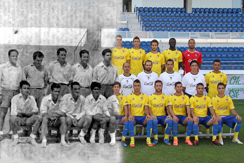 Los Cádiz CF de la temporada 1954-1955 y 2012-2013 (Fotos: cadistas1910 y Trekant Media)