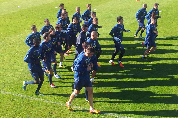 Los jugadores en la sesión de trabajo de este martes (Foto: Trekant Media)