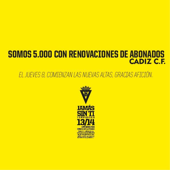 Con esta imagen ilustró el Cádiz CF el anuncio de los 5000 abonados de la temporada 2013-2014