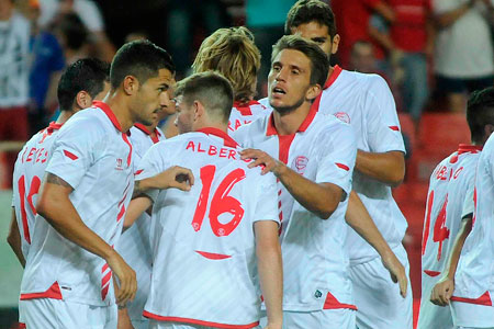 El Sevilla FC celebra un gol frente al Mladost Podgorica / sevillafc.com