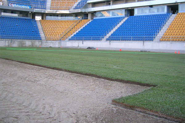 Parte del césped ya colocado / foto: cadizcf.com