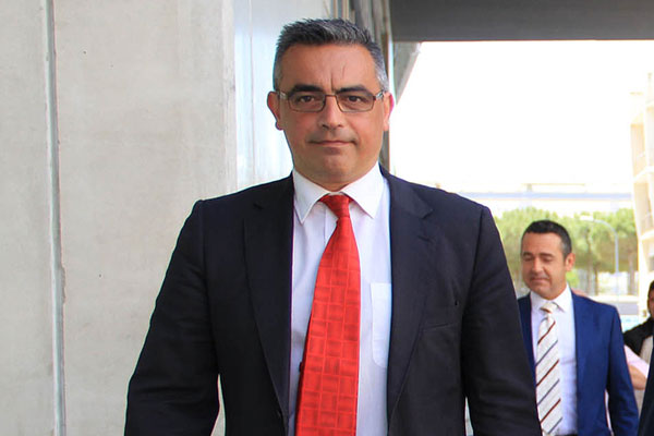 Luis Sánchez Grimaldi a su salida hoy del estadio Ramón de Carranza, ya como presidente / Trekant Media