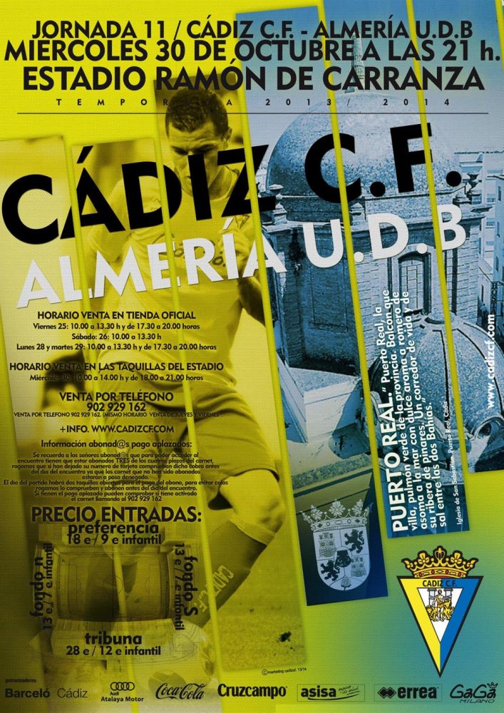 Cartel Oficial del Cádiz CF - UD Almería B, con la localidad de Puerto Real / cadizcf.com