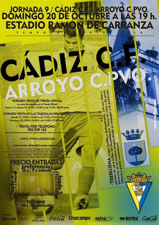 Cartel oficial del Cádiz CF - Arroyo CP con la localidad de Trebujena / cadizcf.com