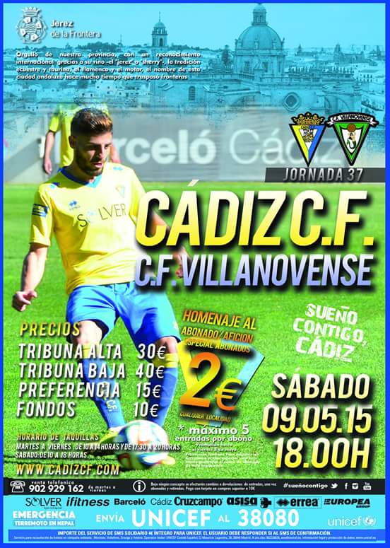 Cartel oficial del Cádiz CF - CF Villanovense, dedicado a Jerez de la Frontera / cadizcf.com