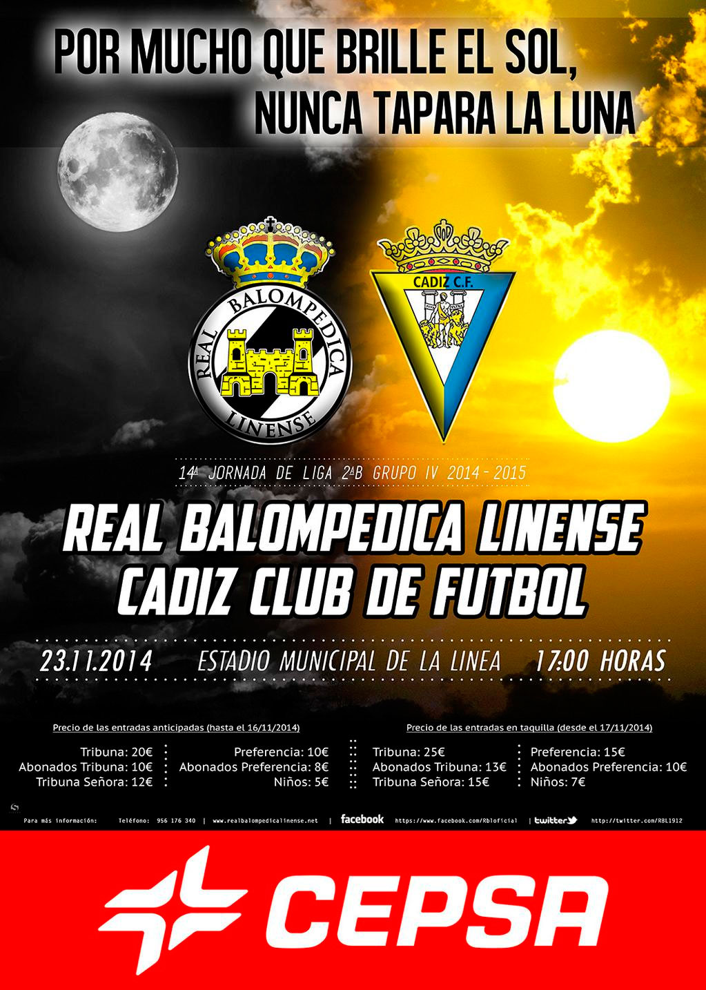 Cartel oficial del RB Linense - Cádiz CF de Liga, de la temporada 2014-2015 / RB Linense