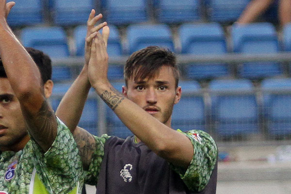 Josán, con La Hoya-Lorca CF en el estadio Ramón de Carranza / Trekant Media