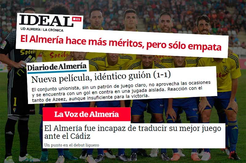 Así vieron los medios almeriense el 1-1 entre la UD Almería y el Cádiz CF