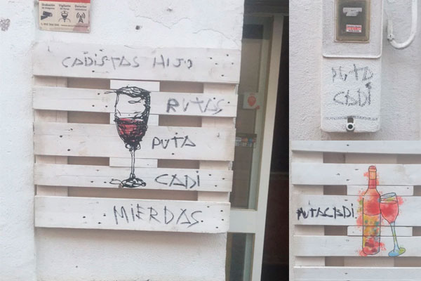 Pintadas en la fachada de la sede de la Peña Cadista Komatilkos