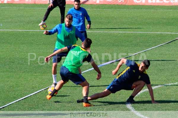 José Mari y Garrido en el entrenamiento de este miércoles