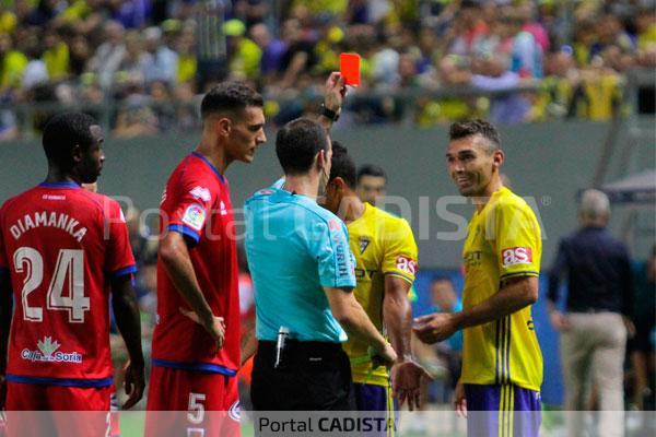 David Barral en el momento de la expulsión ante el CD Numancia